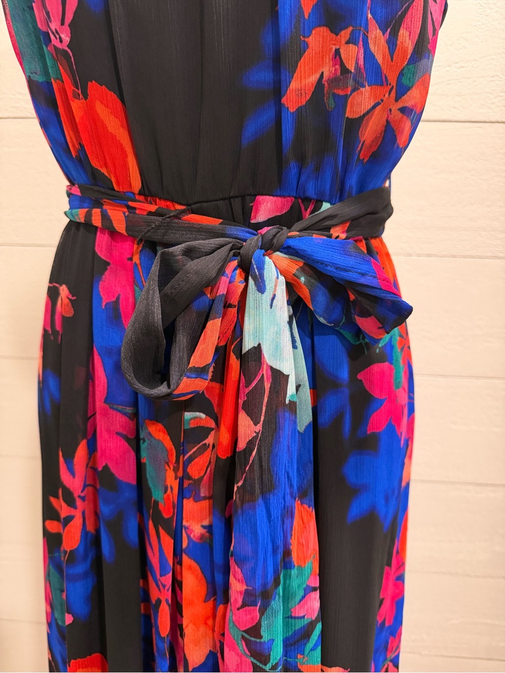 Calvin Klein Black Maxi Dress with Blue, Pink and Orange Floral Print - Picture 2 of 8